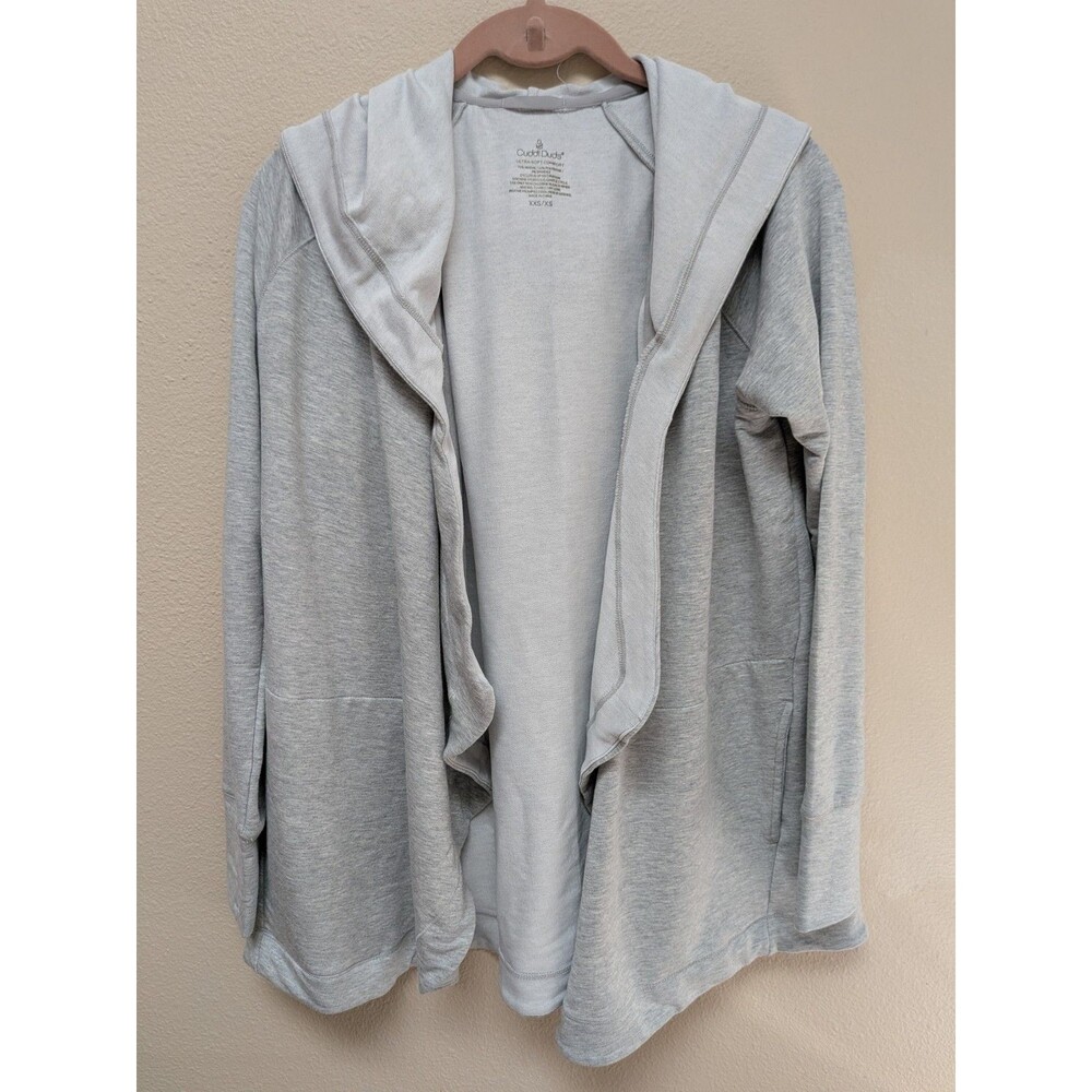 Cuddl Duds Hoodie Wrap Womens XXS Gray Ultra Soft Thumbholes Open Front Cozy